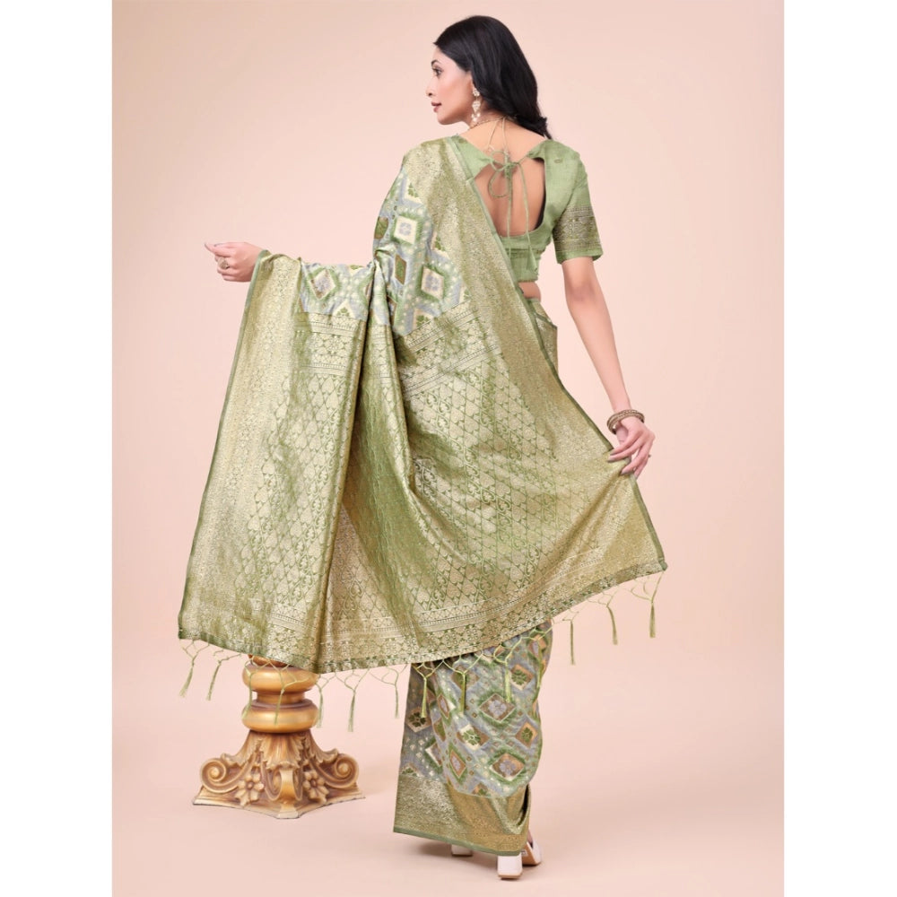 Women's Cotton Printed Saree With Unstitched Blouse 5.5Mtr (Mhendi Green)
