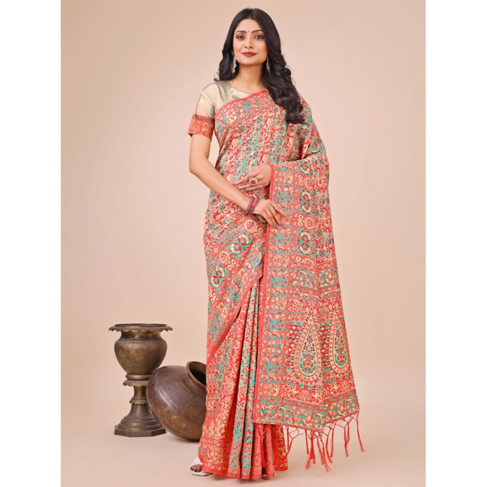 Women's Cotton Printed Saree With Unstitched Blouse 5.5Mtr (Cream)