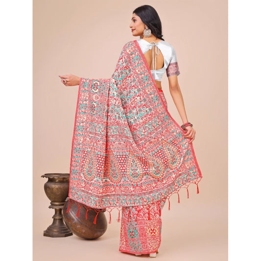 Women's Cotton Printed Saree With Unstitched Blouse 5.5Mtr (White)