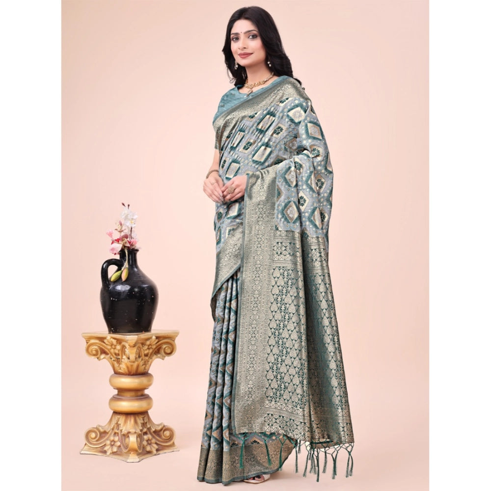 Women's Cotton Printed Saree With Unstitched Blouse 5.5Mtr (Green)