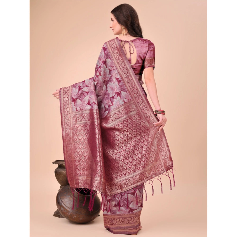 Women's Cotton Printed Saree With Unstitched Blouse 5.5Mtr (Magenta)