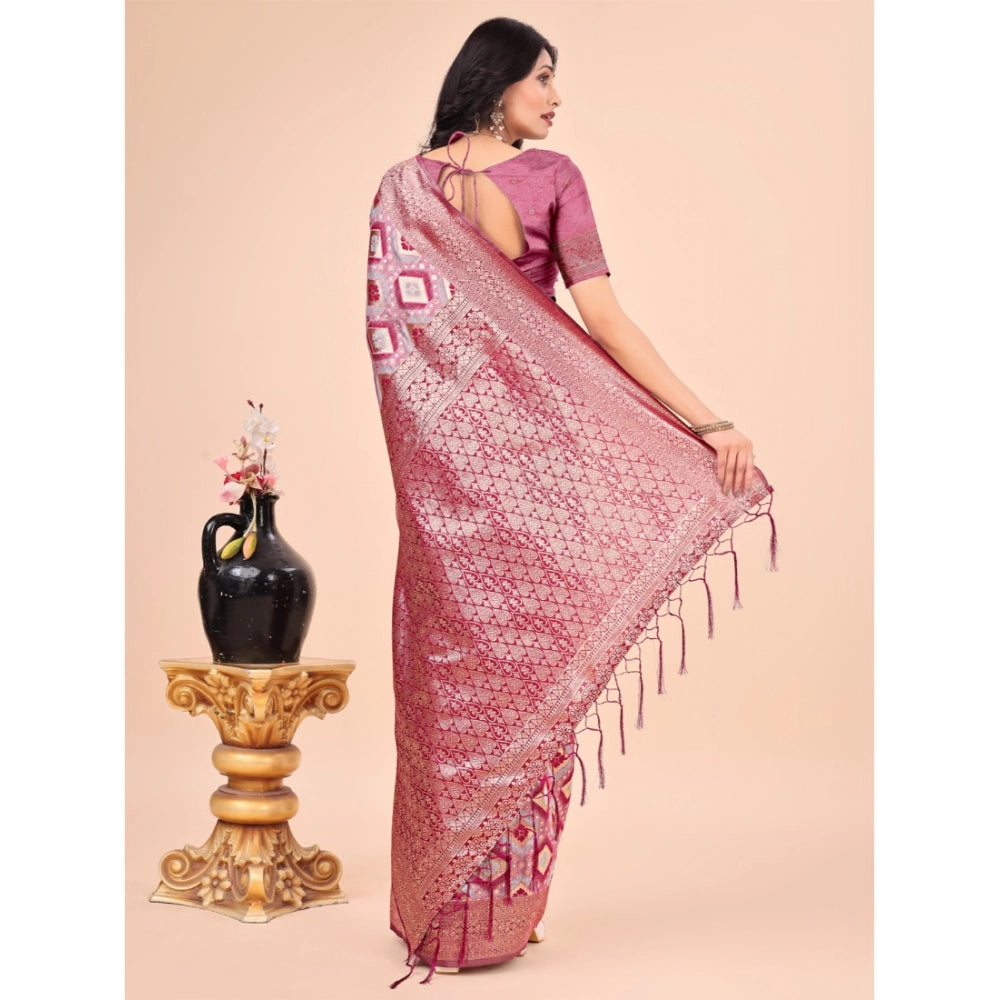 Women's Cotton Printed Saree With Unstitched Blouse 5.5Mtr (Pink)