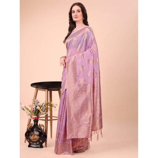Women's Cotton Printed Saree With Unstitched Blouse 5.5Mtr (Light Pink)