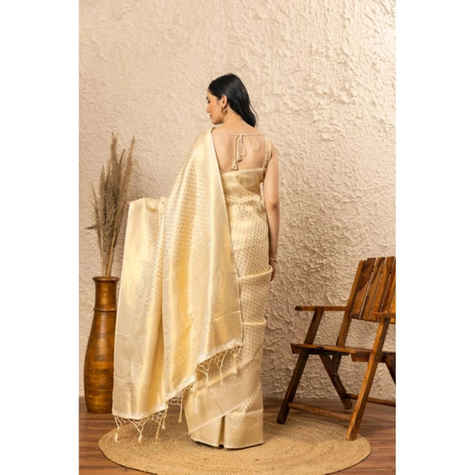 Women's Silk Printed Saree With Unstitched Blouse 5.5Mtr (Gold)