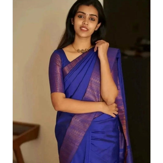 Women's Silk Printed Saree With Unstitched Blouse 5.5Mtr (Blue)