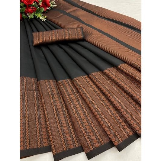 Women's Silk Printed Saree With Unstitched Blouse 5.5Mtr (Black)