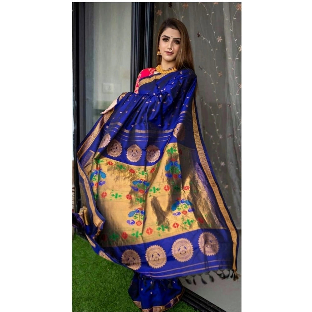 Women's Silk Printed Saree With Unstitched Blouse 5.5Mtr (Blue)