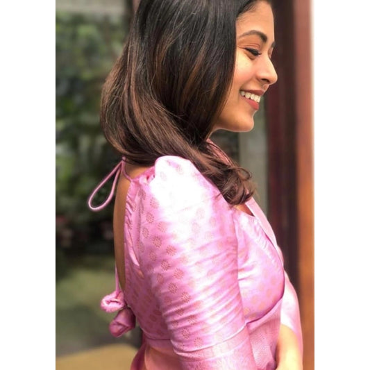 Women's Silk Printed Saree With Unstitched Blouse 5.5Mtr (Pink)