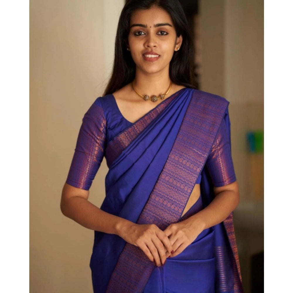 Women's Silk Printed Saree With Unstitched Blouse 5.5Mtr (Blue)