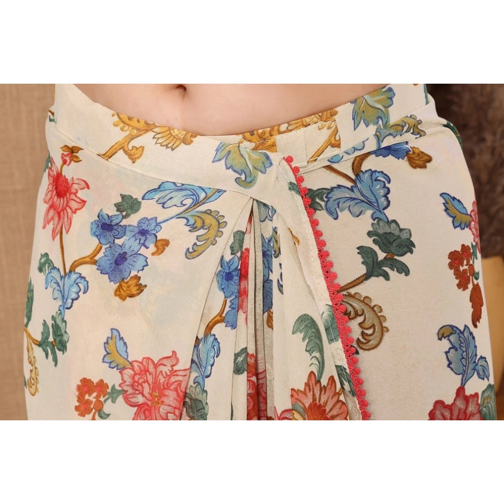 Women's Small Lace Georgette Printed Ready-to-Wear Saree With Unstitched Blouse 5.5 Mtr (Off White)