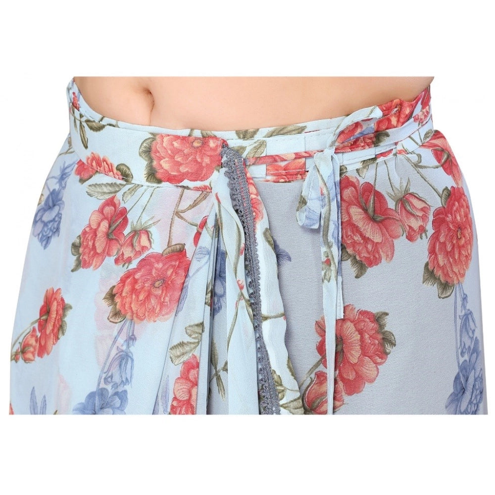 Women's Small Lace Georgette Printed Ready-to-Wear Saree With Unstitched Blouse 5.5 Mtr (Sky Blue)