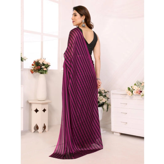 Women's Black Berry Striped Ready-to-Wear Saree With Unstitched Blouse 5.5 Mtr (Purple-Black)