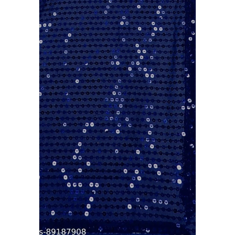 Women's Georgette Embellished Sequnece Bollywood Saree With Unstitched Blouse 5.5Mtr (Blue)
