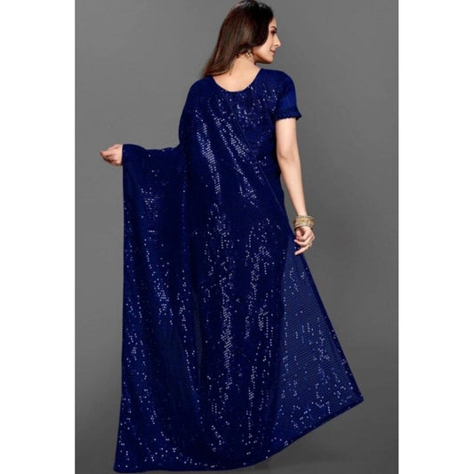 Women's Georgette Embellished Sequnece Bollywood Saree With Unstitched Blouse 5.5Mtr (Blue)