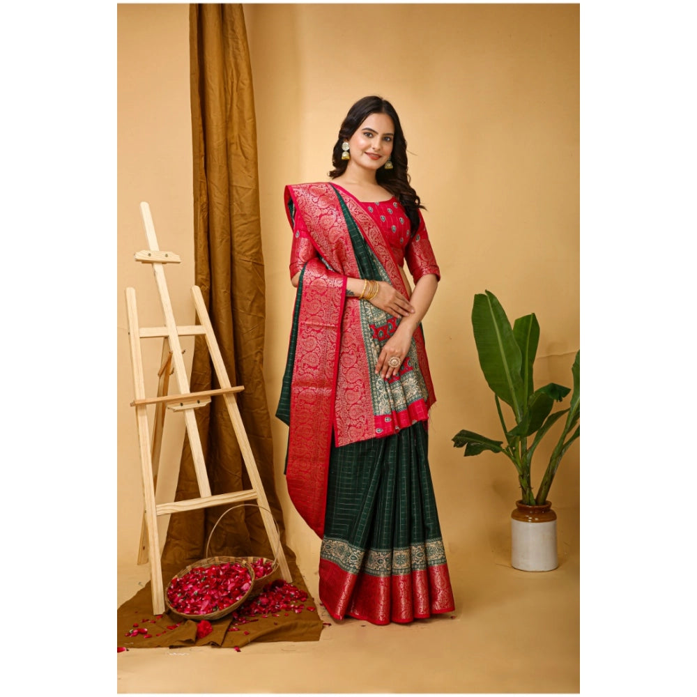 Women's Soft Dola Cotton Kalamkari Printed Saree With Unstitched Blouse 5.5Mtr (B.Green)