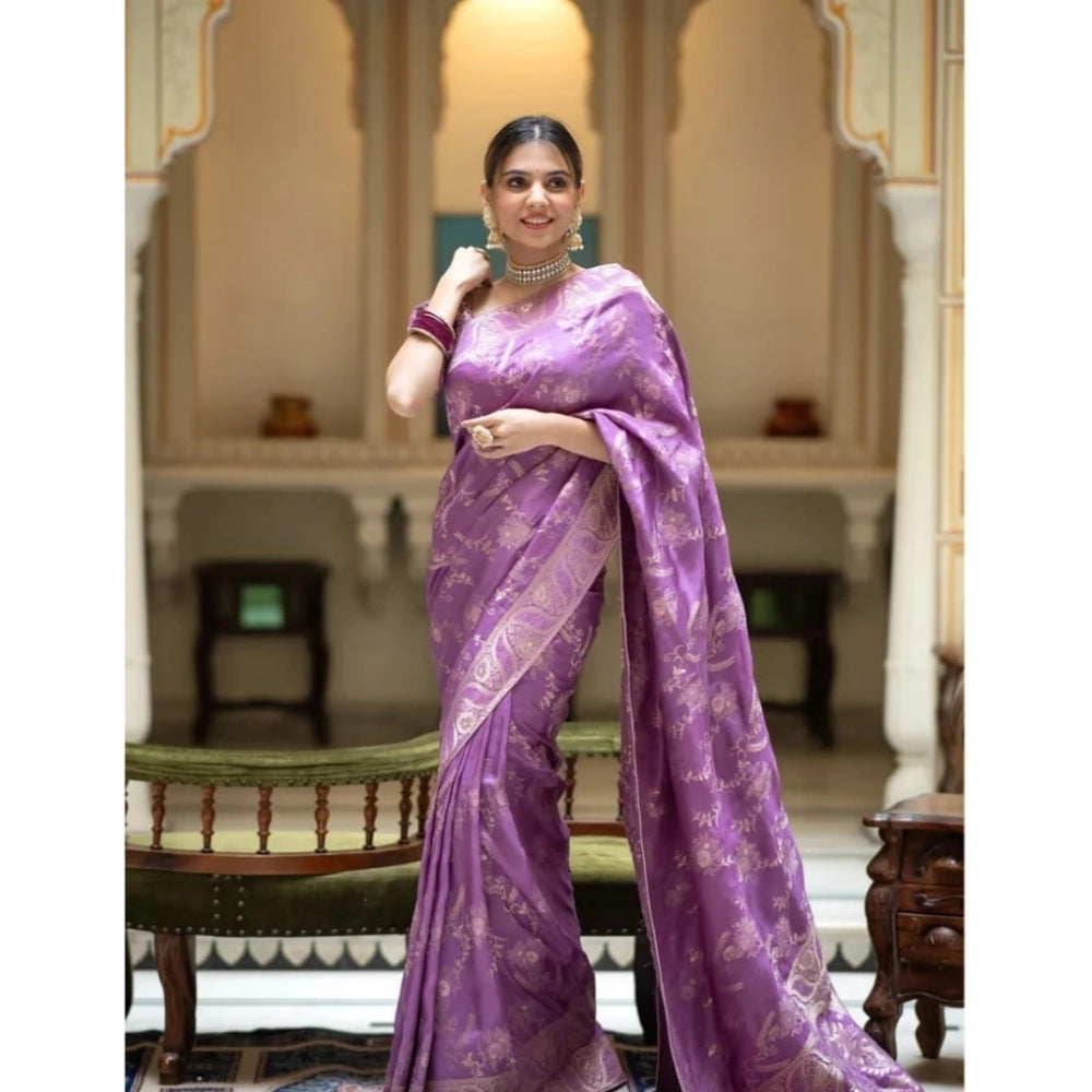 Generic Women's Art Silk Embellished Kanjivaram Saree With Unstitched Blouse (5.5Mtr, Lavender)