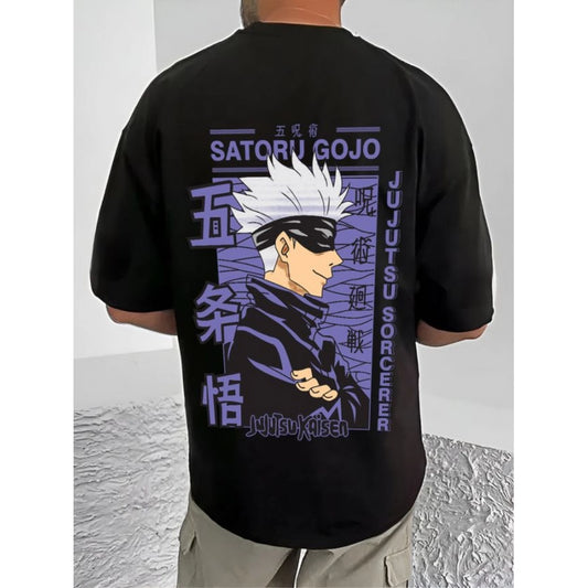 Generic Men's Casual Cotton Blend Printed Round Neck Half Sleeve T-Shirt (Black)