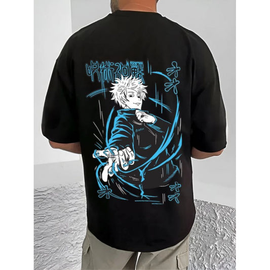 Generic Men's Casual Cotton Blend Printed Round Neck Half Sleeve T-Shirt (Black)