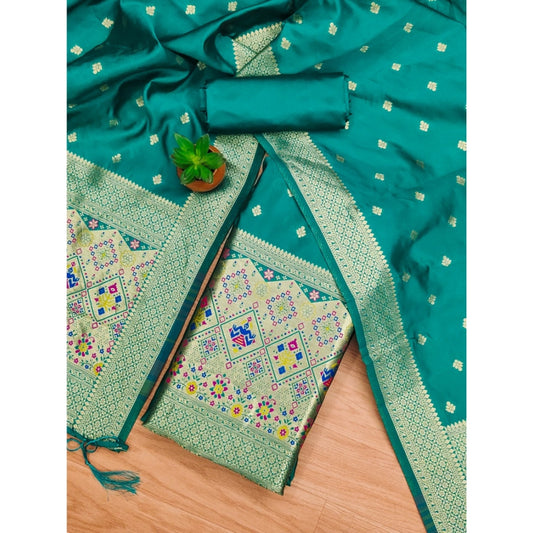 Generic Women's Banarasi Silk Printed Unstitched Salwar Suit Material With Dupatta (Rama, 3Mtrs)