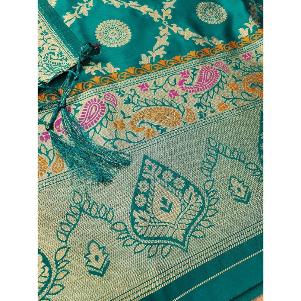 Generic Women's Banarasi Silk Printed Unstitched Salwar Suit Material With Dupatta (Rama, 3Mtrs)