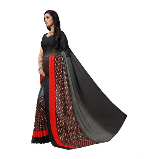Women's Georgette Printed Saree With Unstitched Blouse 5.5Mtr (Black)