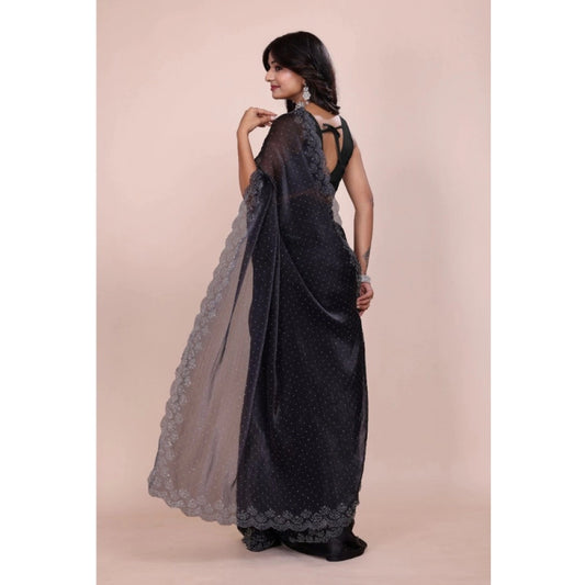 Women's Jimmy choo Embellished Bollywood Saree With Unstitched Blouse 5.5Mtr (Black)