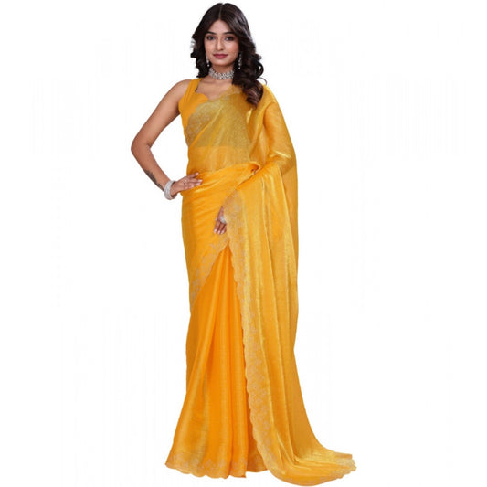 Women's Jimmy choo Embellished Bollywood Saree With Unstitched Blouse 5.5Mtr (Mustard)