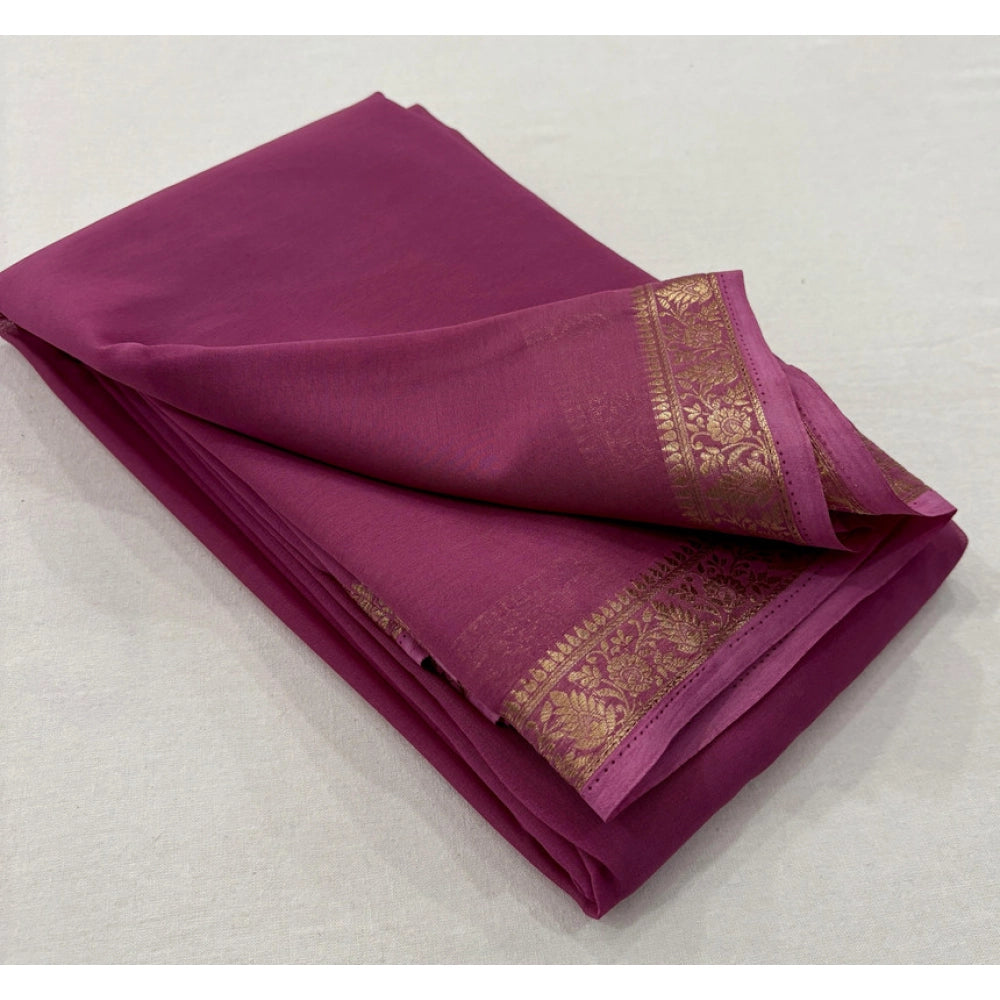 Women's Crepe Chit Pallu Solid Saree With Unstitched Blouse 5.5Mtr (Light Pink)