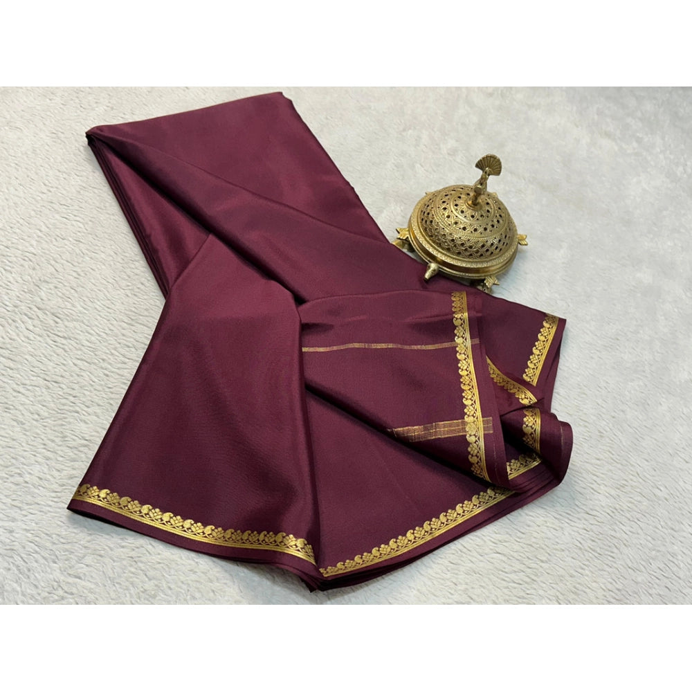 Women's Crepe Chit Pallu Solid Saree With Unstitched Blouse 5.5Mtr (Brown)