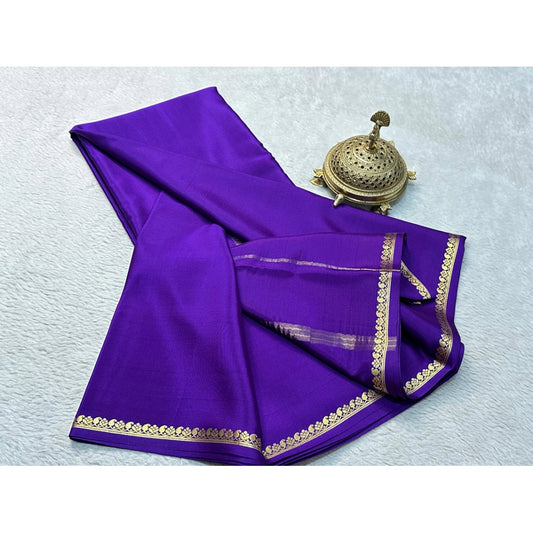 Women's Crepe Chit Pallu Solid Saree With Unstitched Blouse 5.5Mtr (Purple)