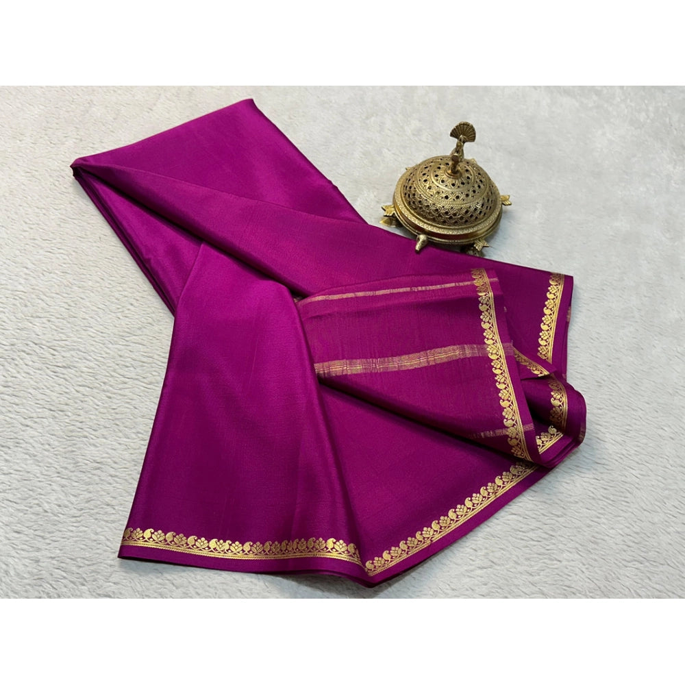 Women's Crepe Chit Pallu Solid Saree With Unstitched Blouse 5.5Mtr (Dark Purple)