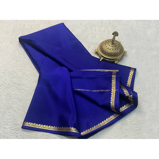 Women's Crepe Chit Pallu Solid Saree With Unstitched Blouse 5.5Mtr (Navy Blue)