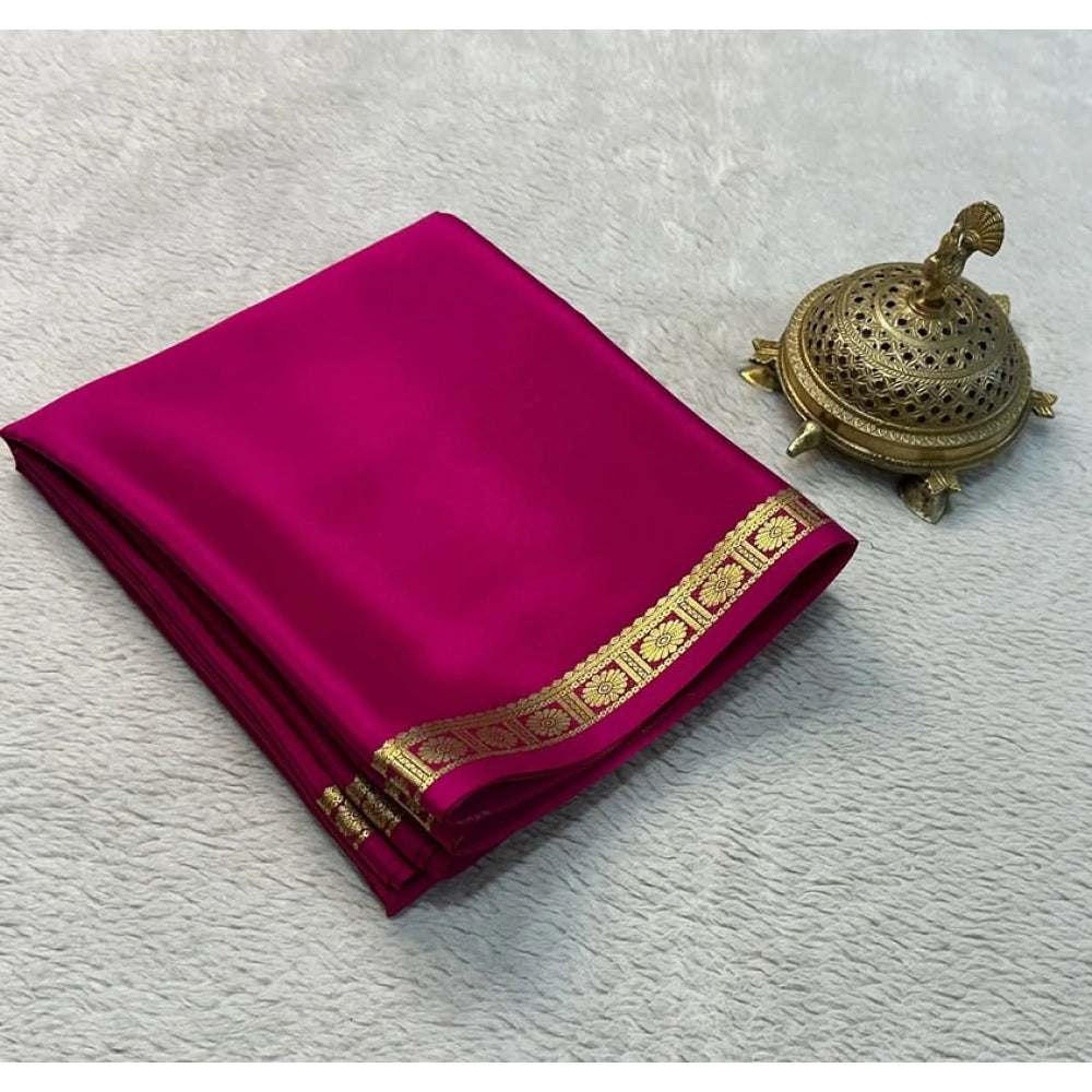 Women's Crepe Chit Pallu Solid Saree With Unstitched Blouse 5.5Mtr (Pink)