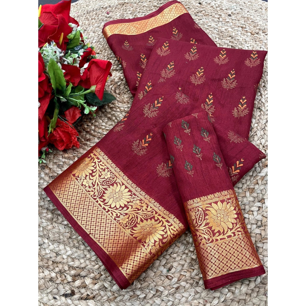 Women's Digital Dolla Silk Printed Saree With Unstitched Blouse 5.5Mtr (Maroon)