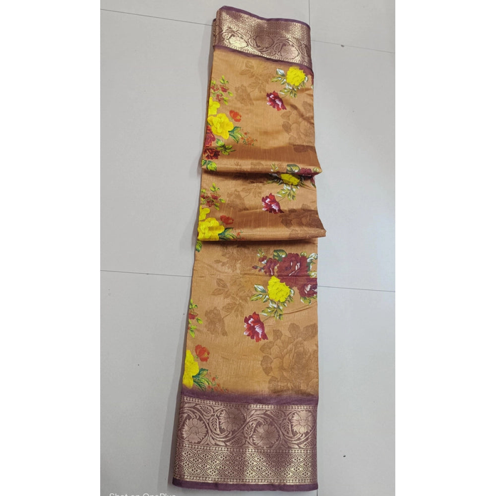Women's Digital Dolla Silk Printed Saree With Unstitched Blouse 5.5Mtr (Mustard)