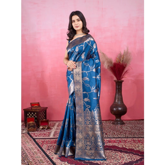 Women's Banarasi Silk Printed Saree With Unstitched Blouse 5.5Mtr (Pinch)