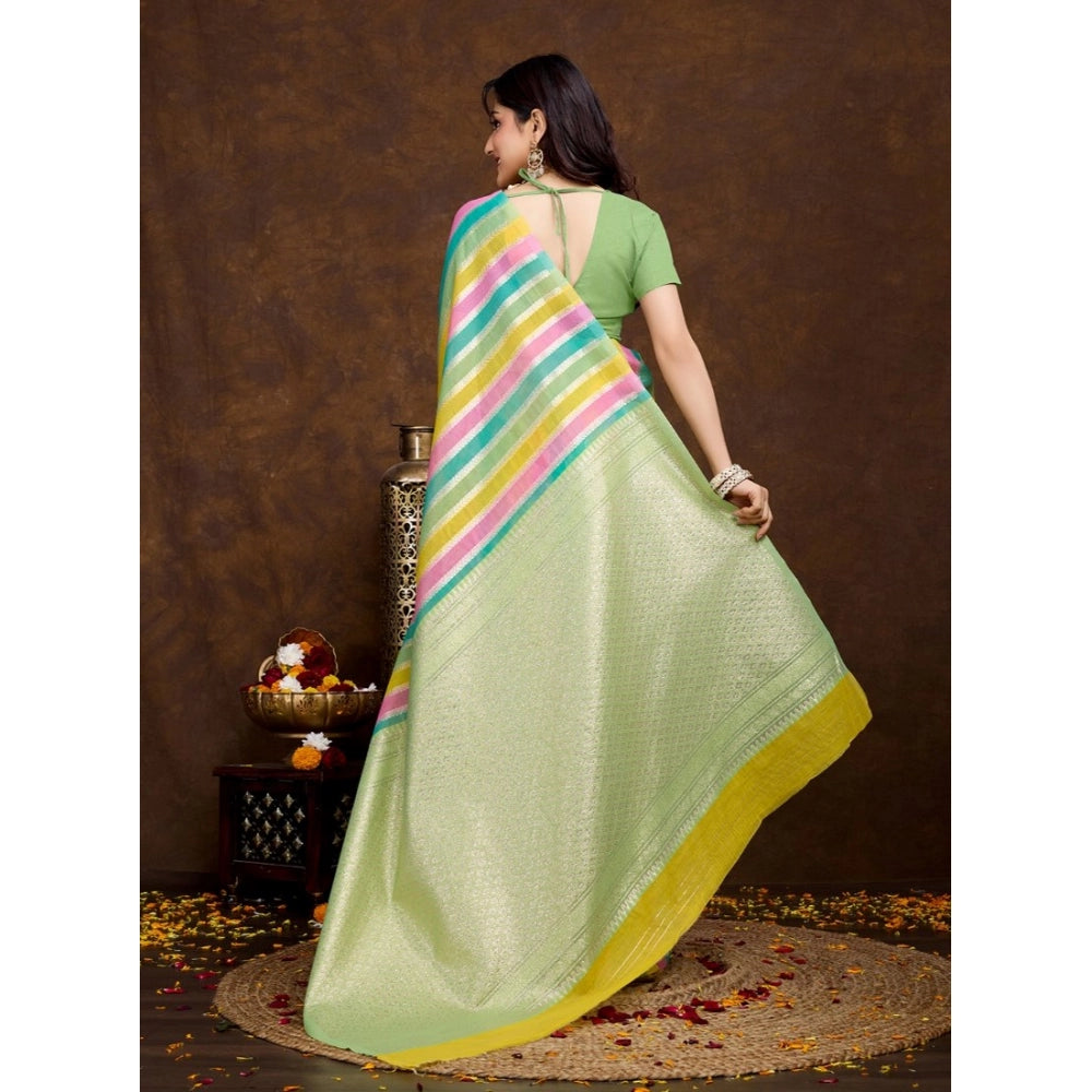 Women's Cotton Blended Printed Saree With Unstitched Blouse 5.5Mtr (Pista)