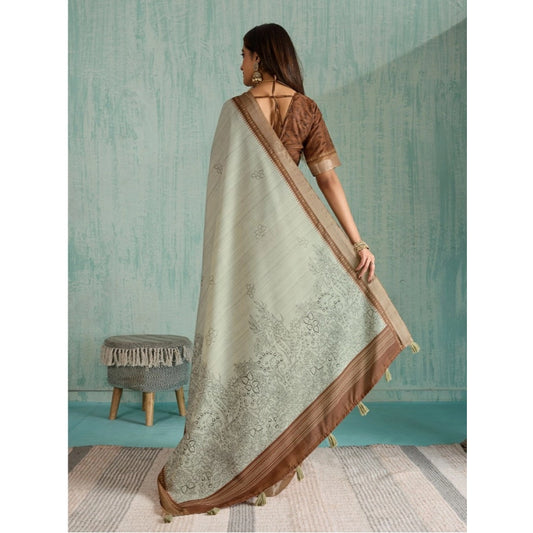 Women's Silk Blend Printed Saree With Unstitched Blouse 5.5Mtr (Green)