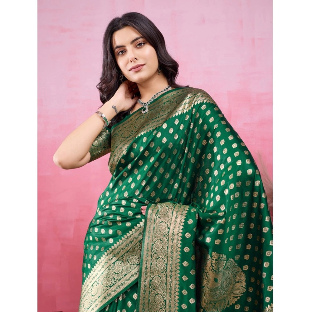 Women's Banarasi Silk Printed Saree With Unstitched Blouse 5.5Mtr (Green)
