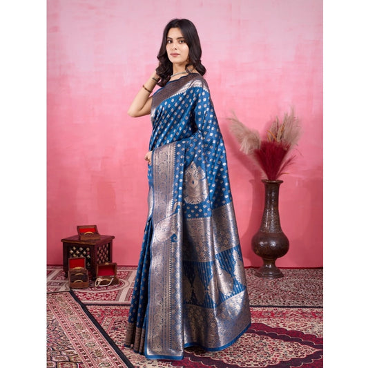 Women's Banarasi Silk Printed Saree With Unstitched Blouse 5.5Mtr (Pinch)