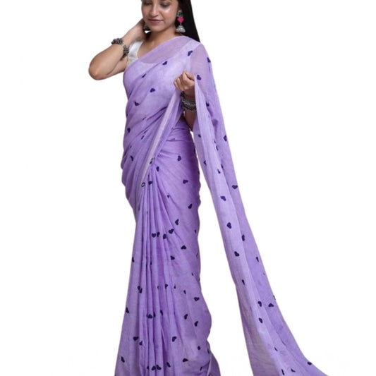 Women's Linen Printed Saree With Unstitched Blouse 5.5Mtr (Purple)