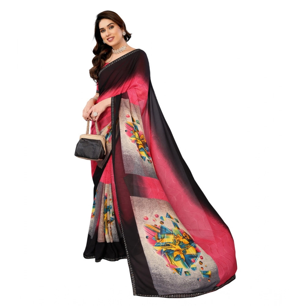 Women's Georgette Printed Saree With Unstitched Blouse 5.5Mtr (Multicolor)