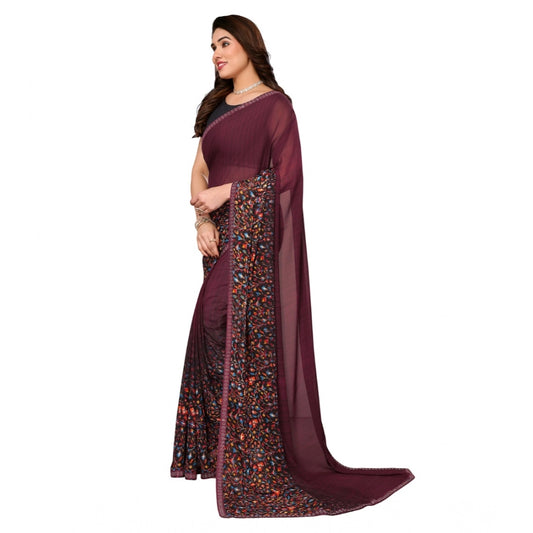 Women's Georgette Printed Saree With Unstitched Blouse 5.5Mtr (Maroon)