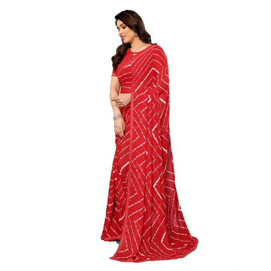 Women's Georgette Printed Saree With Unstitched Blouse 5.5Mtr (Red)