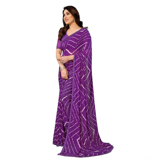 Women's Georgette Printed Saree With Unstitched Blouse 5.5Mtr (Purple)