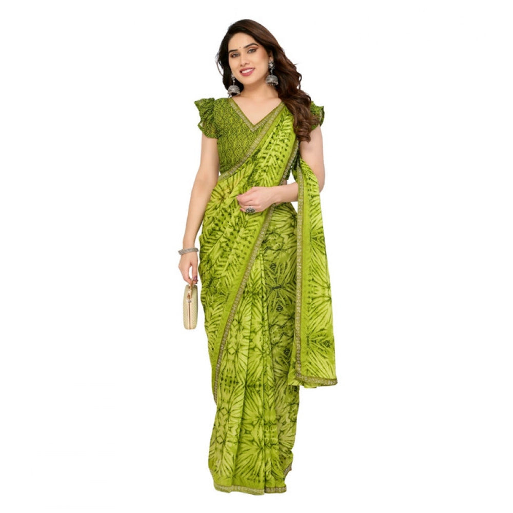 Women's Georgette Printed Saree With Unstitched Blouse 5.5Mtr (Mehendi Green)