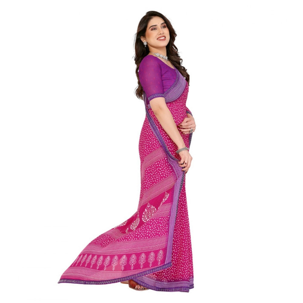 Women's Georgette Printed Saree With Unstitched Blouse 5.5Mtr (Red)