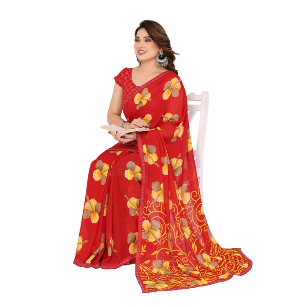 Women's Georgette Printed Saree With Unstitched Blouse 5.5Mtr (Orange)