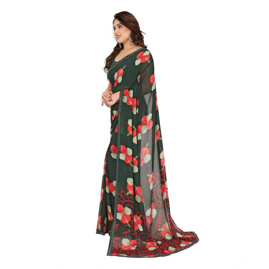 Women's Georgette Printed Saree With Unstitched Blouse 5.5Mtr (Green)