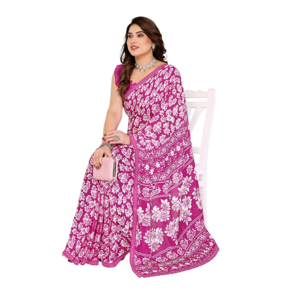 Women's Georgette Printed Saree With Unstitched Blouse 5.5Mtr (Pink)